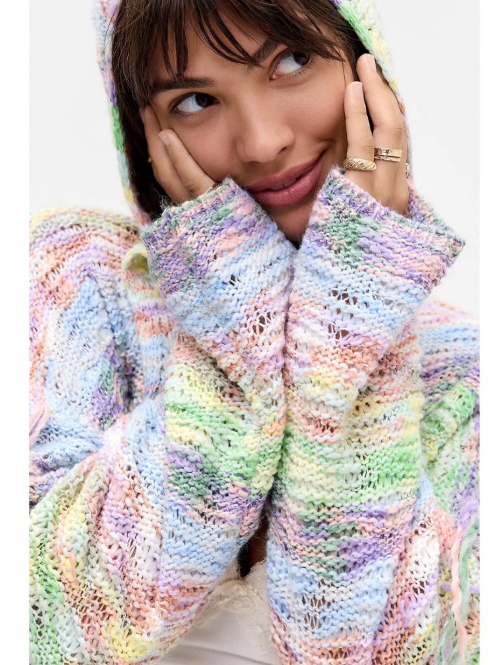 ✨ SALE Urban Outfitters Kimchi Blue Space-Dye Knit Fringed Hoodie Large - Picture 3 of 8